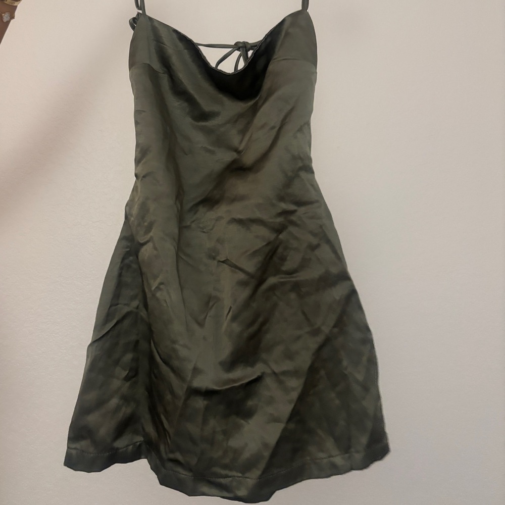 Elegant Olive Green Satin Dress